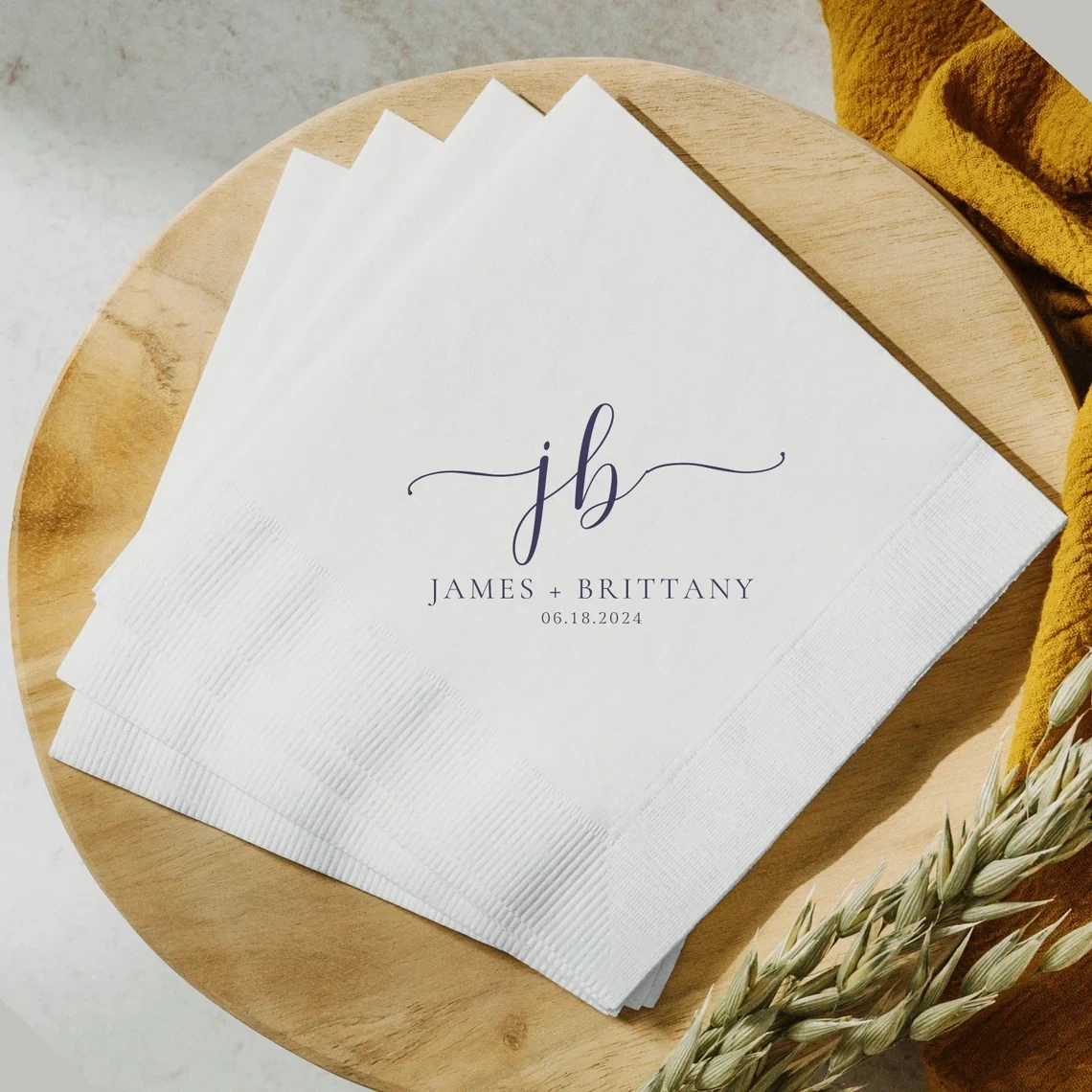 

50pcs Personalized Wedding Napkins First Name Custom Table Linen Paper Napkins for Wedding Reception Rehearsal Dinner