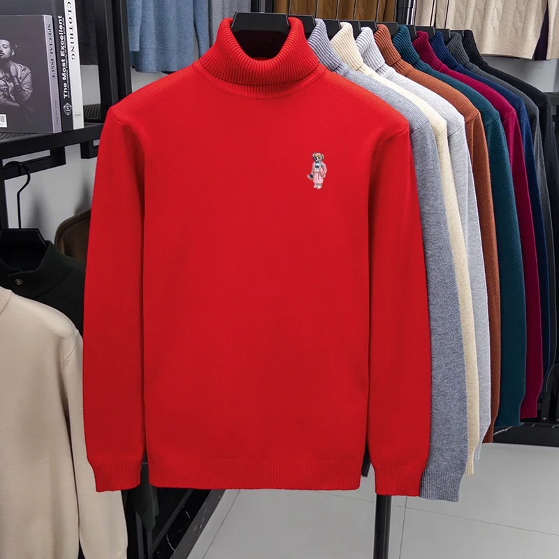 Neuer Herren-Pullover mit hohem Kragen und langen Ärmeln, Luxusmarke Teddybär-Stickerei, warme Freizeitkleidung für Herbst und Winter. – Detail 10