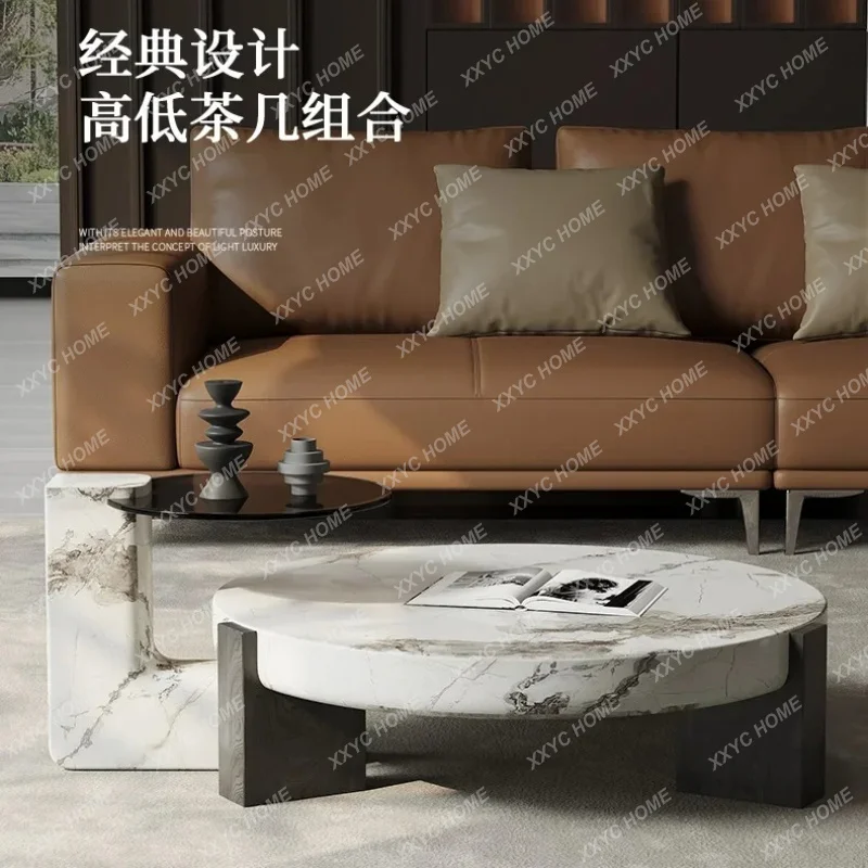 XX Living room household rock slab round coffee table combination creative light luxury style