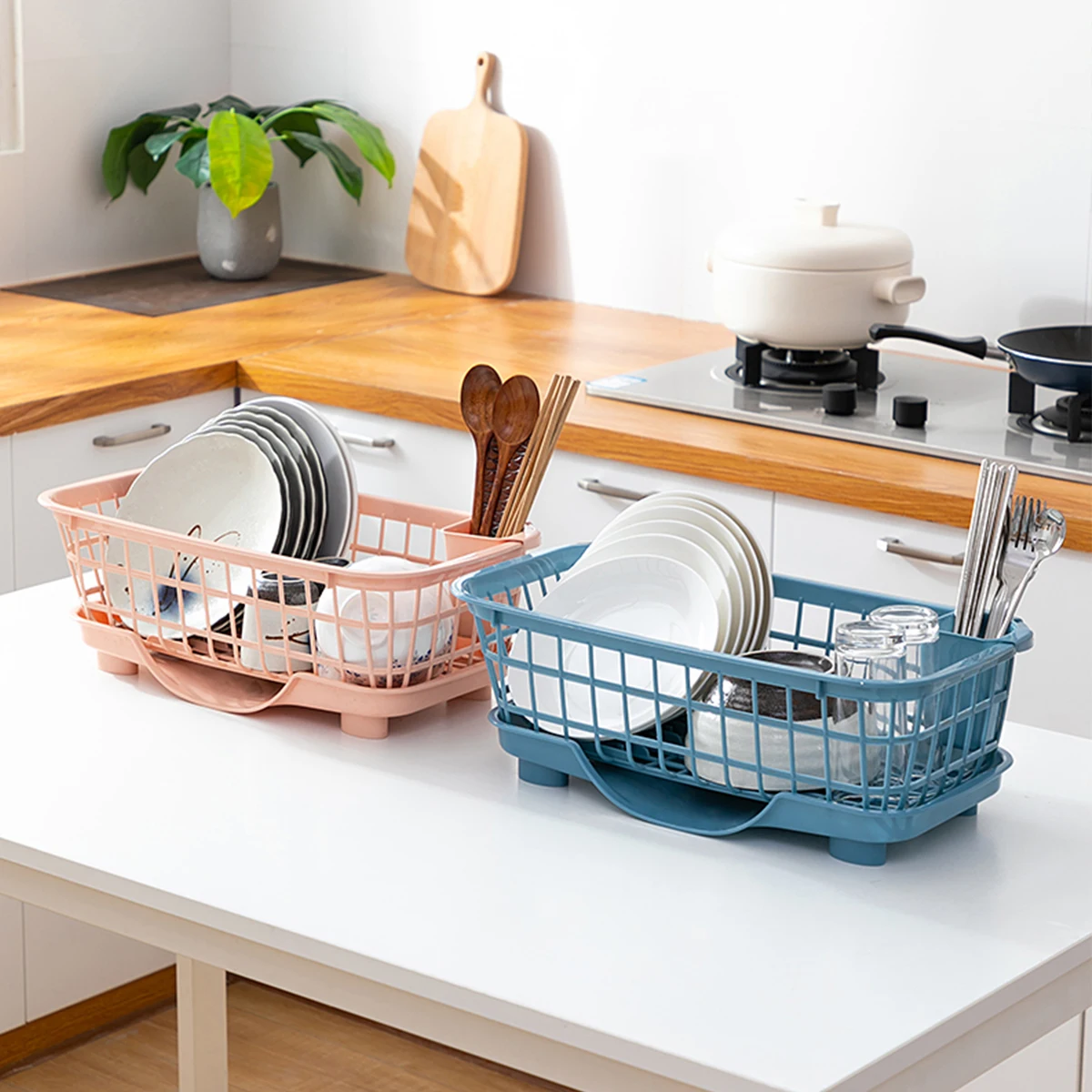 WORTHBUY Dish Drying Rack Plastic Tableware Drainer Kitchen Accessory Bowl Chopsticks Drain Storage Rack Dinnerware Organizer