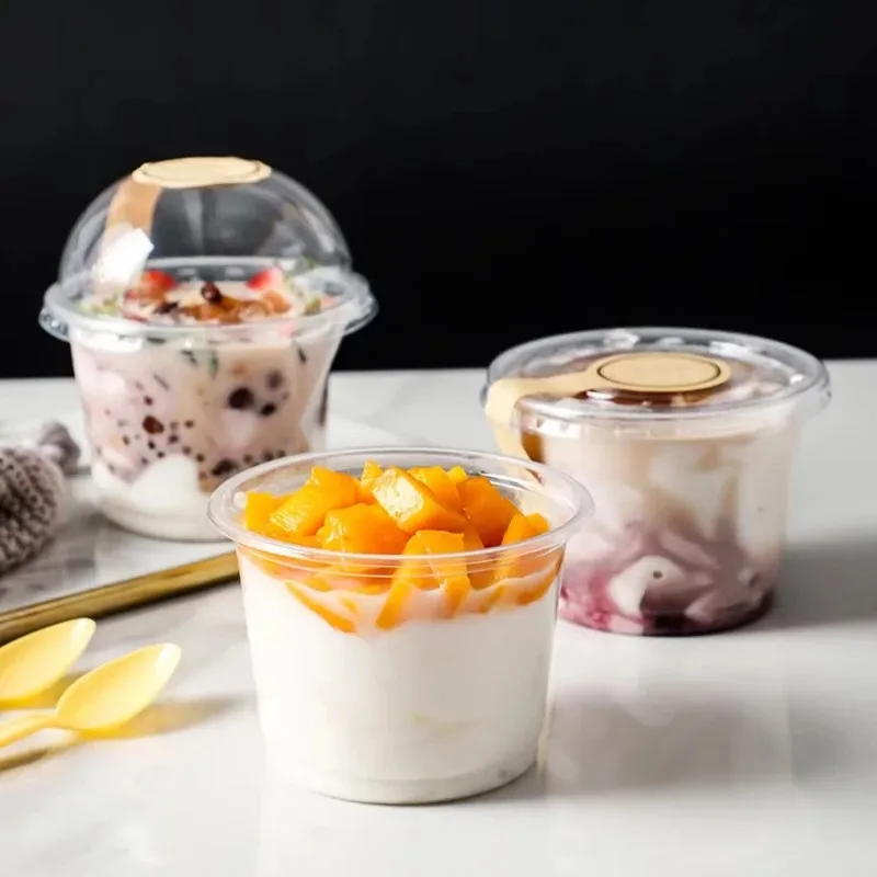 

50pcs Dessert Cups with Lids 250ML/300ML Plastic Pudding Cups for Ice-Cream Mousse Picnic Party Packing Set of 50