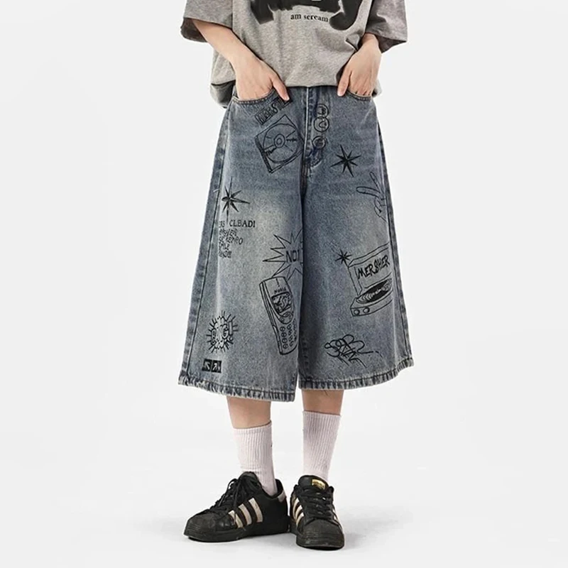 

Harajuku Y2k Baggy Jean Shorts Women High Waisted Wash Knee Length Wide Leg Pants Barrel Denim Shorts Mens Oversized Jorts