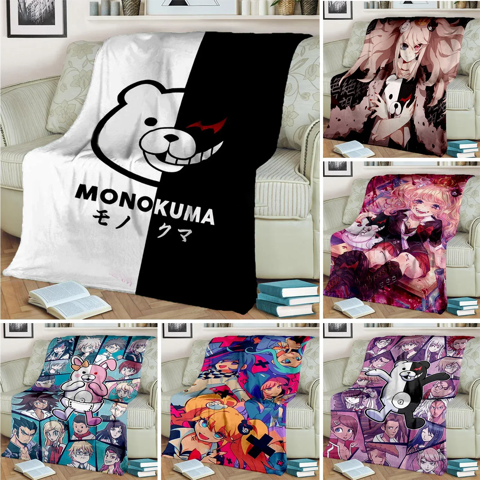 Anime Danganronpa Monokuma Print Flannel Blanket Game Custom Blanket Plush Flannel Bed Home Throw Sofa Blanket Children Gift