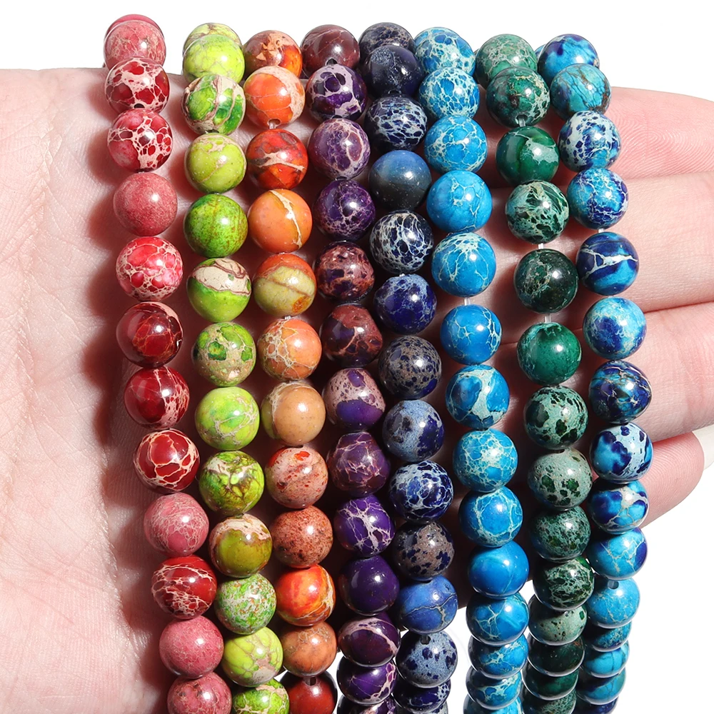 4 6 8 10 mm natürliche kaiserliche Jaspis-Steinperlen, runde Meeressediment-lose Perlen für Schmuckherstellung, DIY-Armbänder, Halskettenzubehör