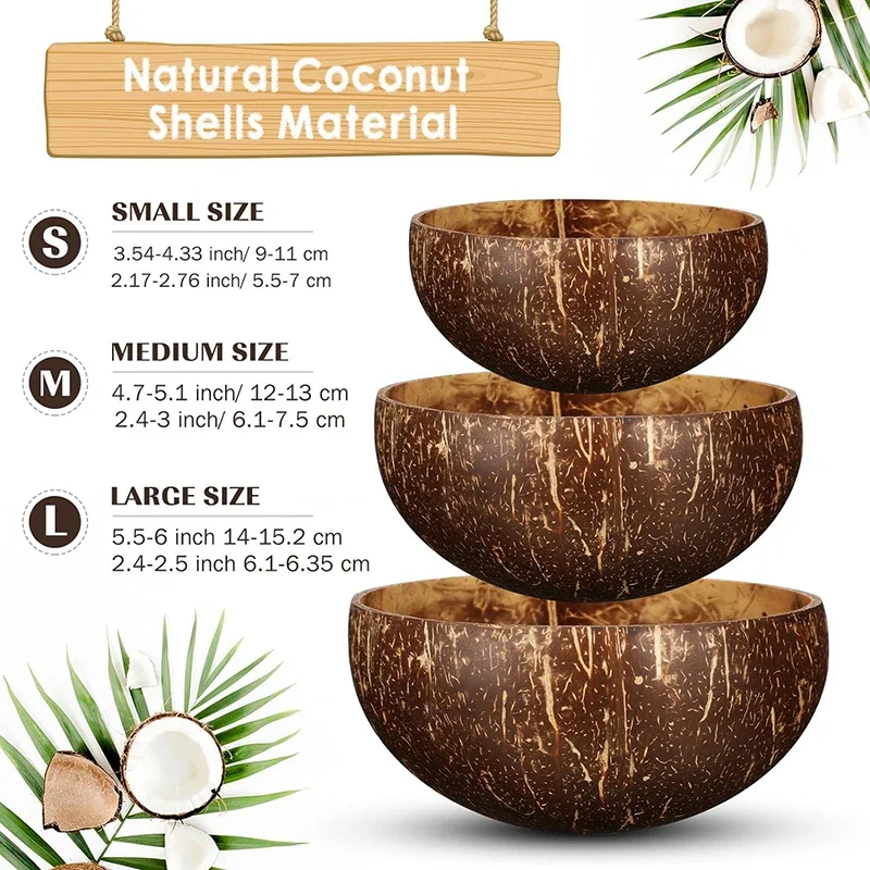 WIKHOSTAR Coconut Bowls For Serving Dishes Wooden Salad Natural Coconut Shell Bowl  Bowl Serving Utensils Breakfast Party