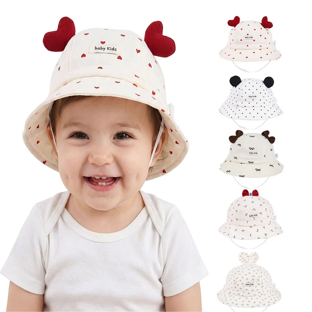 

Детская летняя панамская шляпа от солнца для девочек и мальчиков, с бантом в виде сердца, милые ушки, для малышей, пляжная шляпа-панама, детская шляпа с защитой от УФ-излучения