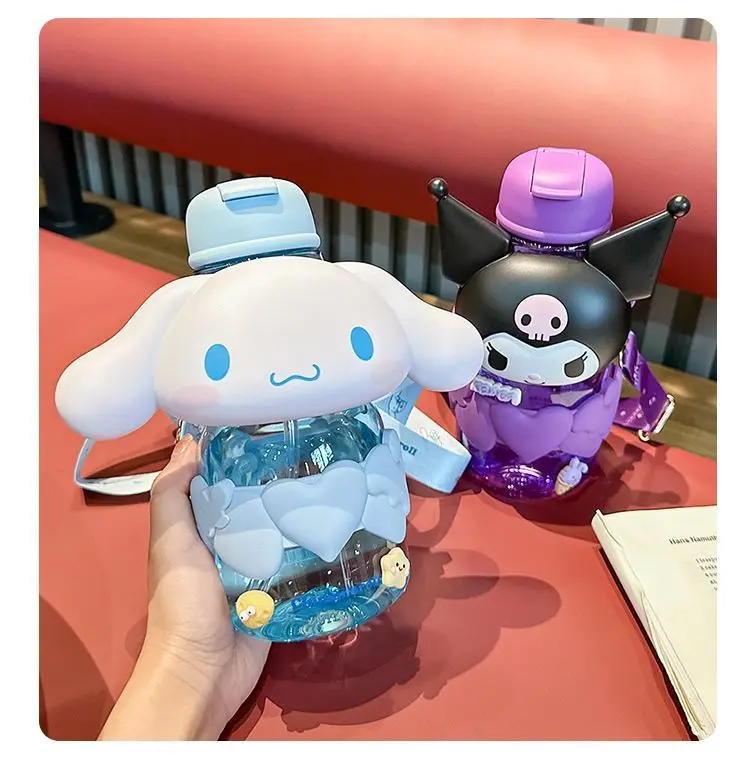 850Ml Cartoon Stro Cup Anime Sanrio Hello Kitty Kuromi Cinnamoroll Draagbare Kinderen Waterbeker Zomer Waterkoker Meisje Waterfles