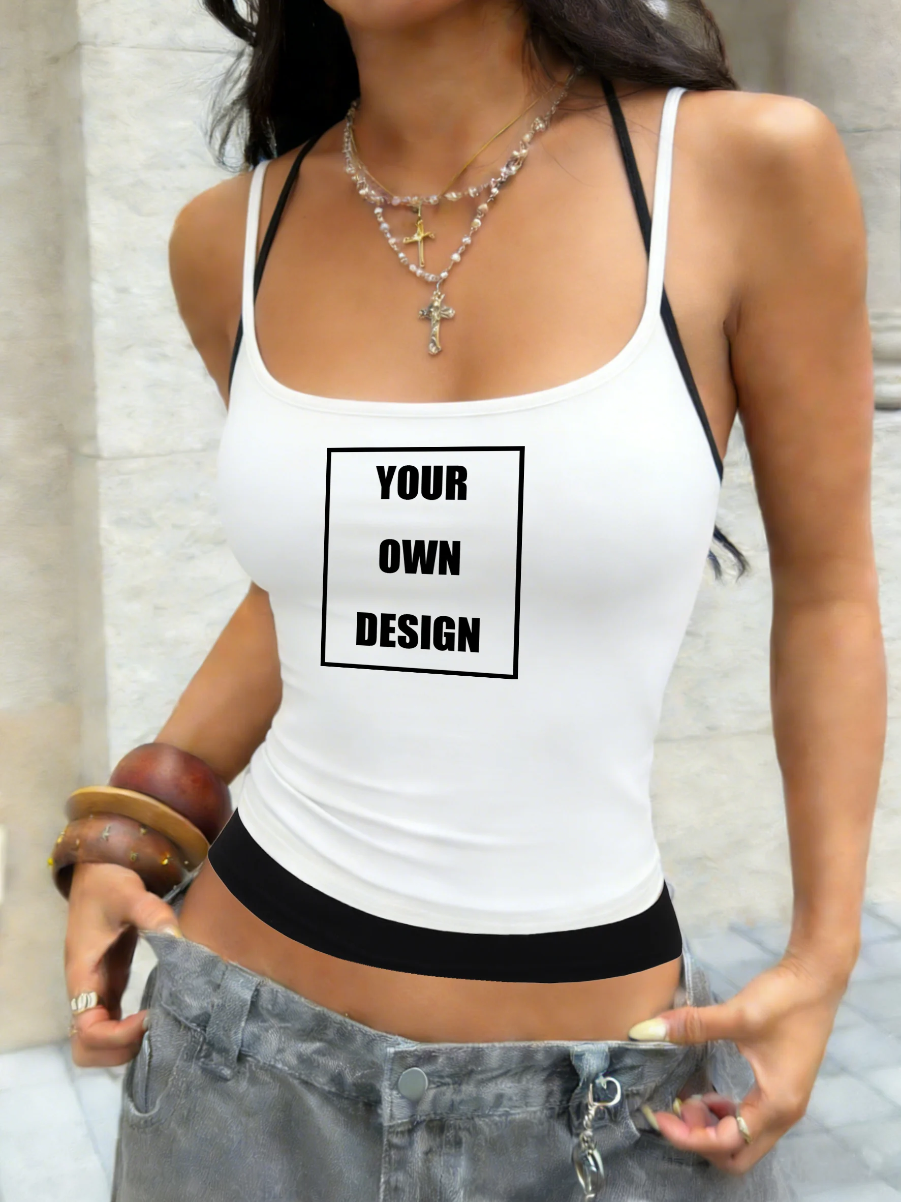 DIY Custom Graphic Logo women Color Blocking Vests Soft Singlet Halter Tops Fashion Slimming Vest Fitness Summer New Clothing image 2