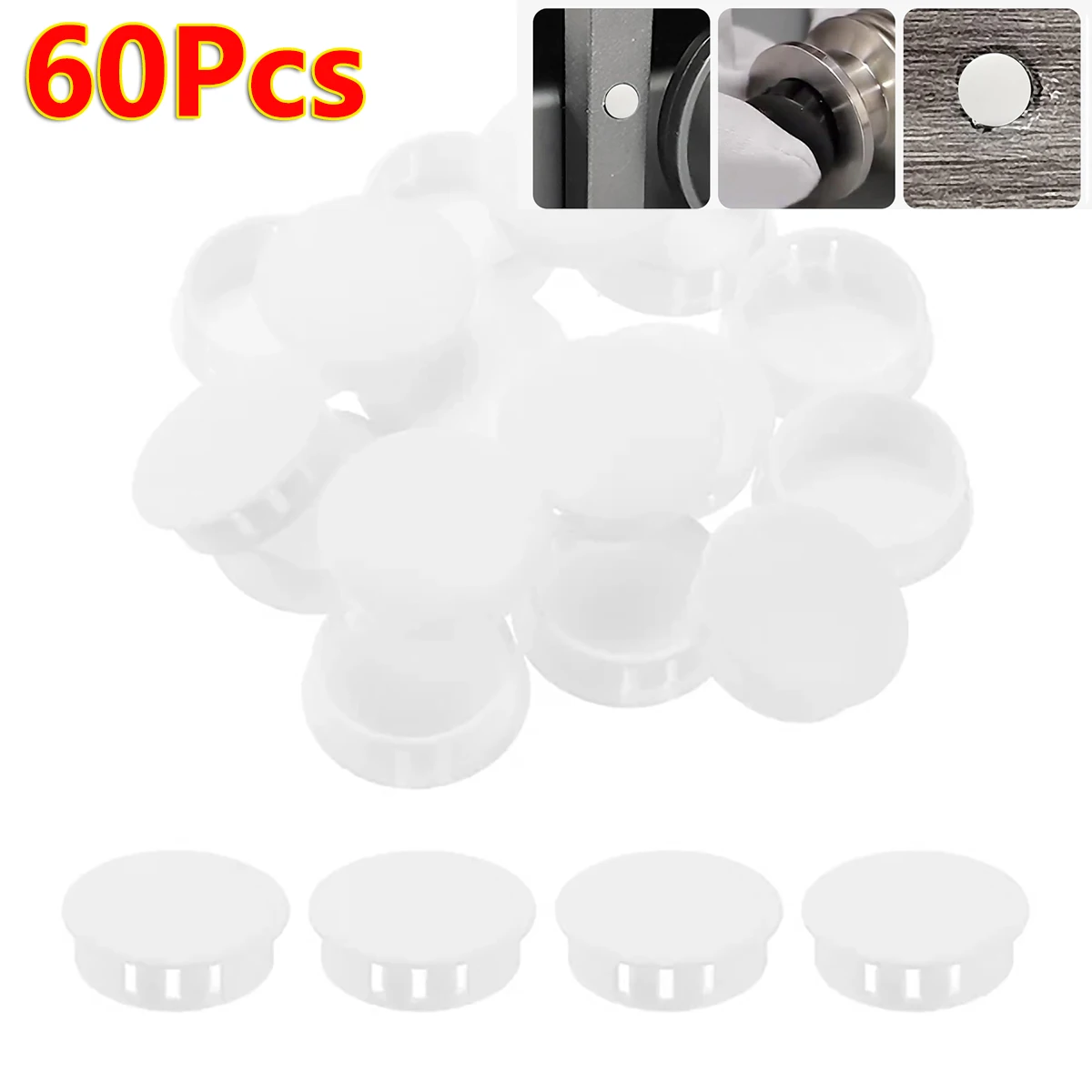 

60Pcs 32mm White hole Cover Nylon Plastic Round Locking Hole Plugs Insert End Cap Button Cover Panel Snap-on Hole Plug Desktop