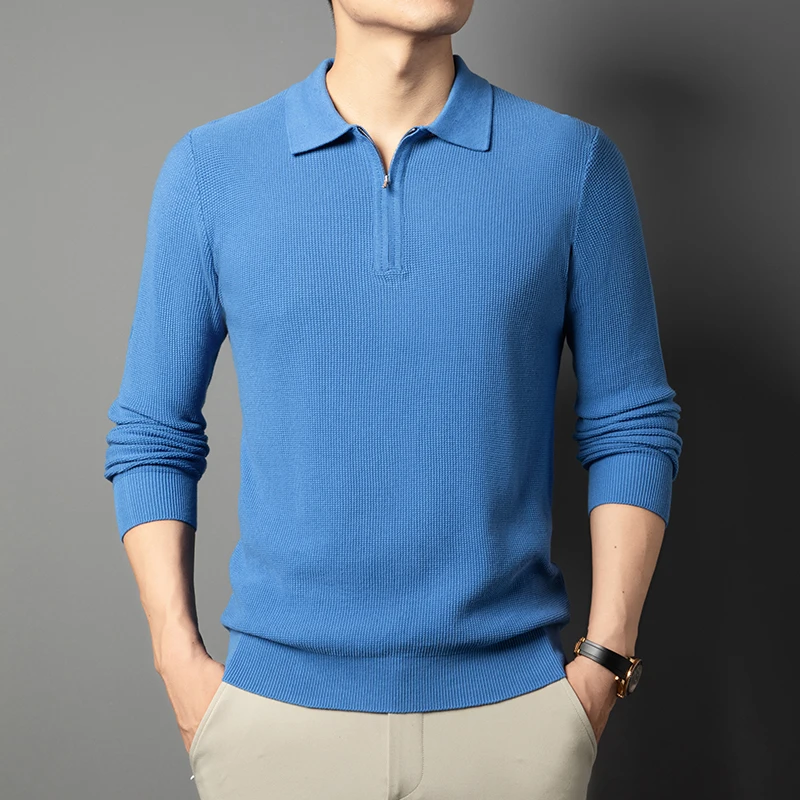 

100% Cotton Sweater Men 2025 Autumn Winter Classic Knit Polos Long Sleeve Jumper Pure Cotton Knitwear Fashion Zipper Sweaters