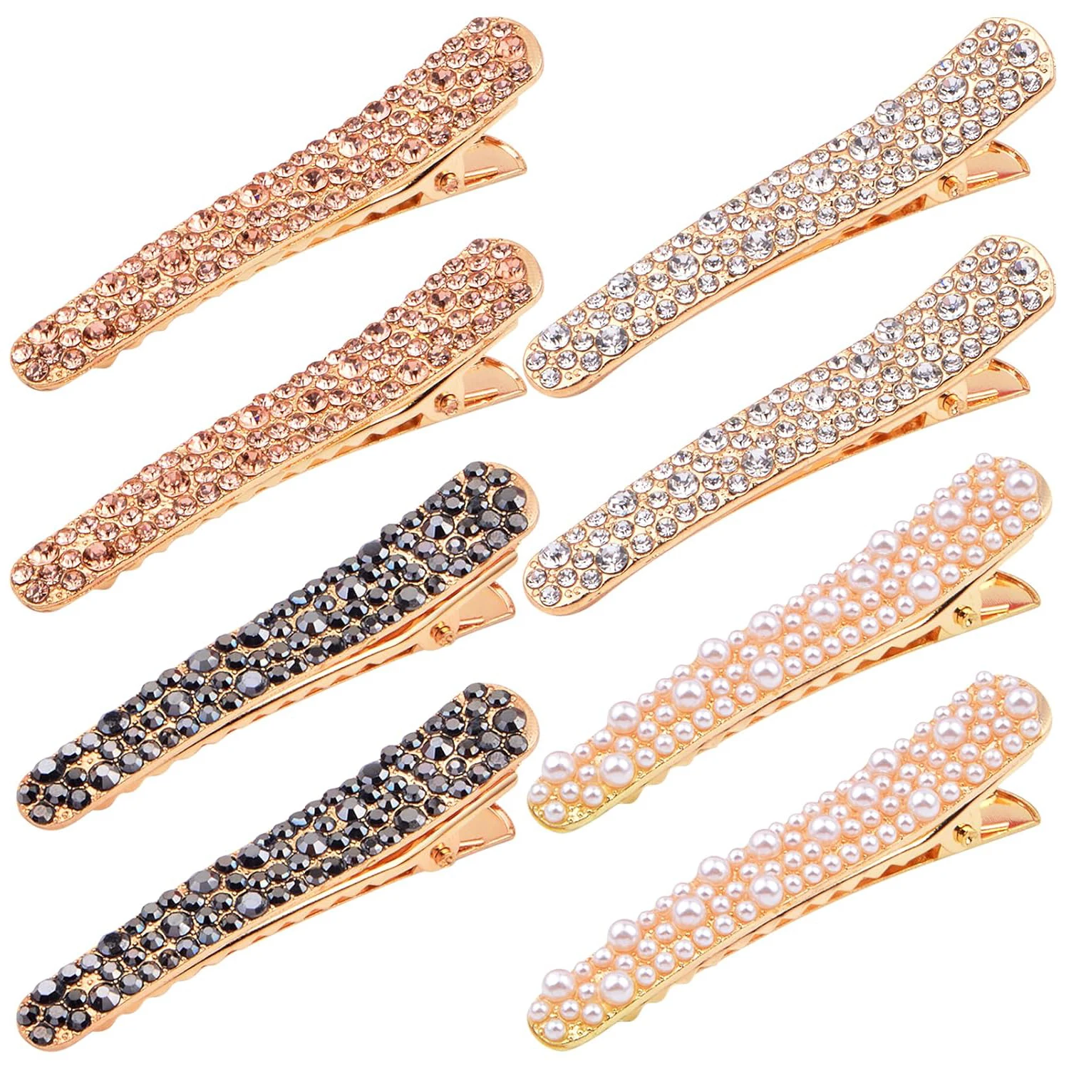 

8 Pieces Pearl Rhinestone Alligator Hair Clips Metal Fancy Crystal Duckbill Hairpins Clips Hair Barrettes Tools Accessories