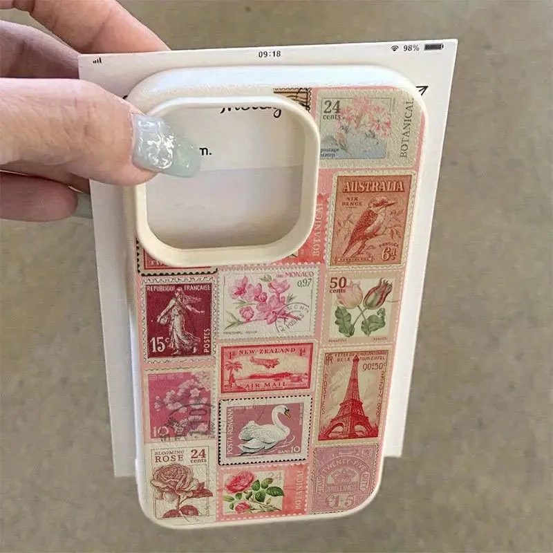 Vibrant Retro Stamp Lichee Design Cassa Del Telefono Per iPhone 17 16 15 14 Pro Max Plus Air 11 12 13 16 Plus XR XS 16E Copertura Antiurto
