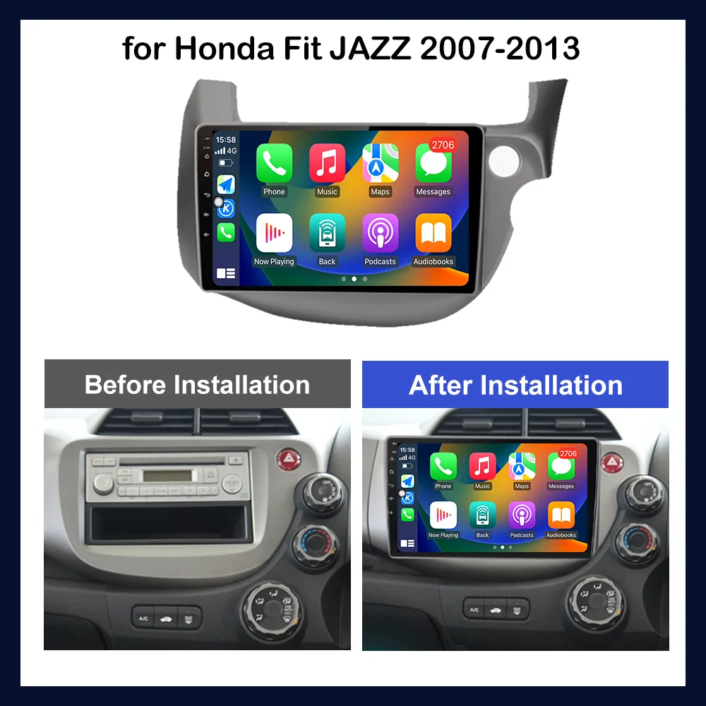 Android OS LHD RHD 10 \'\' for Honda Fit JAZZ 2007 2008 2009 - 2013 Car Video Multimedia Player GPS Navi HD Screen Carplay WiFi BT