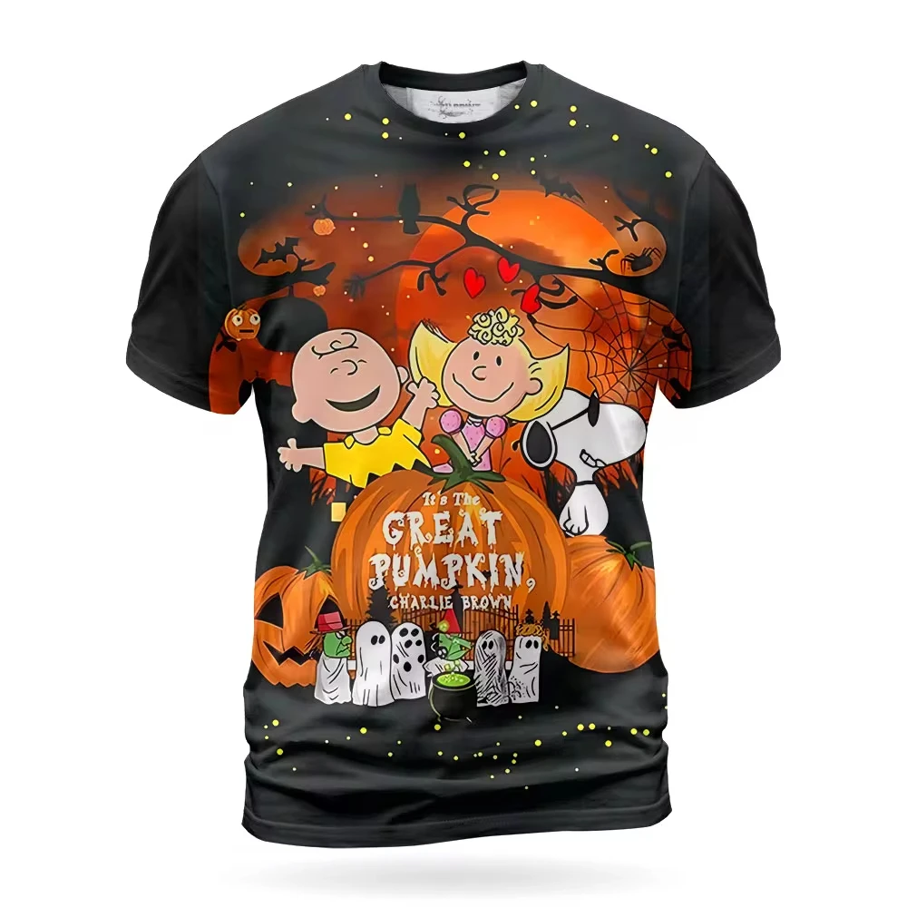 

Fashionable Street Trendy Mens Short Sleeves Snoopy Peanuts Manga Causal Round Neck Halloween Men's T-shirt 3D Printed Clothing