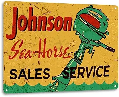 Johnson Outboard Motors Retro Parts Service Boat Wall Art Decor Metal Tin Sign 8x12in