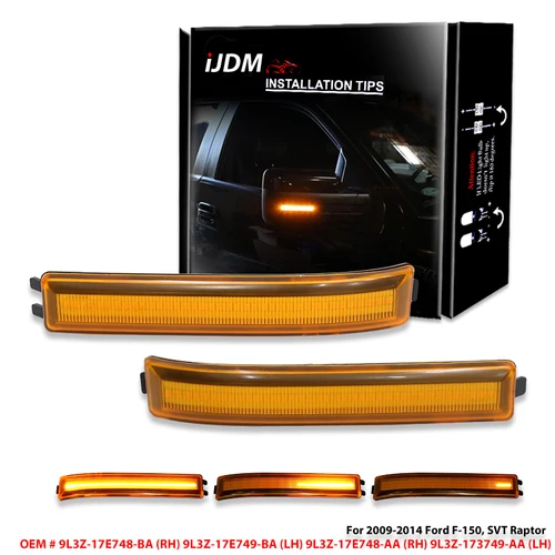 Imagen 1 del producto Conjunto de luz de señal de giro de espejo lateral LED de parpadeo secuencial dinámico de 2 piezas para Ford F150 2009-14, para Ford SVT Raptor 2010-14