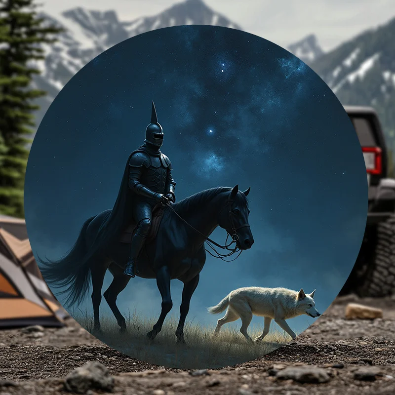 1pc Fantasy Knight Starry Sky Wolf Themed Spare Tire Cover, High-Quality Sun Protection, Universal Wheel Cover Suitable For Off-