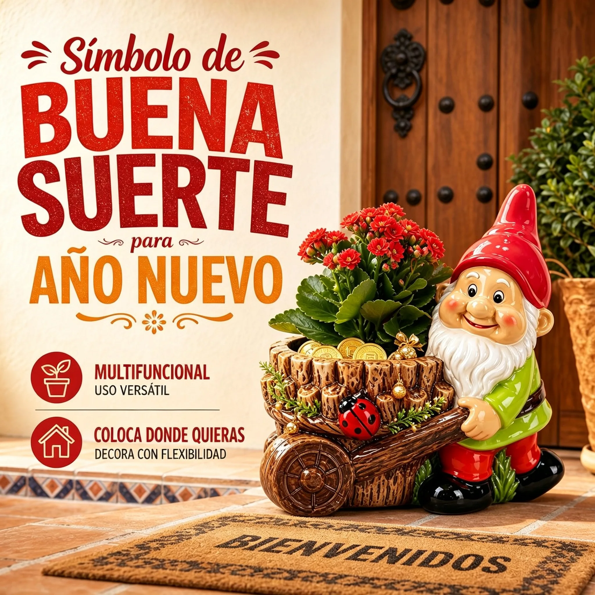 Pot de fleurs en céramique avec gnome de jardin et brouette, décoration peinte à la main pour plantes, succulentes et bureau, figurine décorative d'extérieur et d'intérieur, 20,2x13x18,3cm