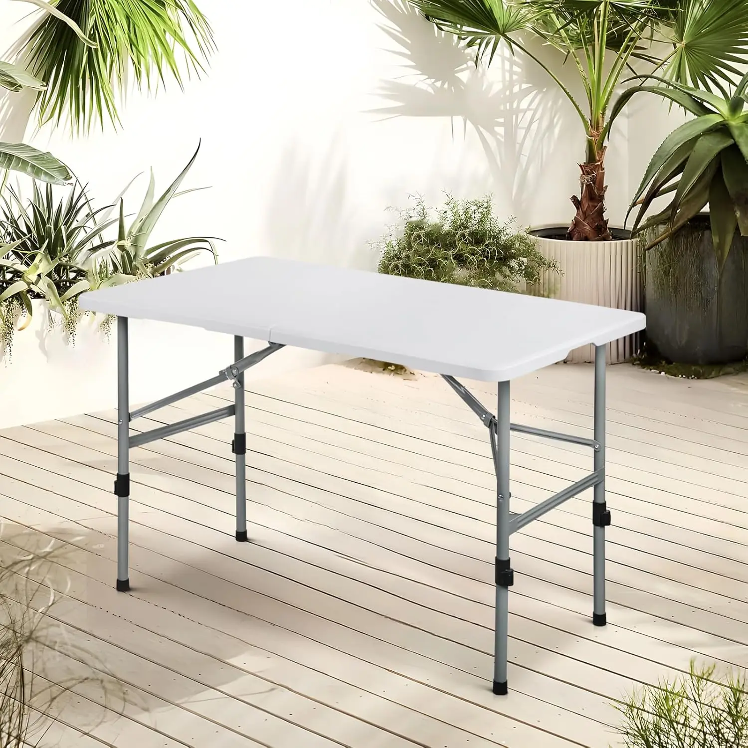 4'Folding Table, Collapsible Camping Table, Rectangular Picnic Table With Steel Frame, Stable Legs Design, Easy Carry And