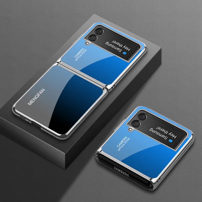 Vintage Gradient Tempered Glass Case for Samsung Z Flip 5 Case Flip3 Flip4 Elegant Shockproof Shell for Galaxy Z Flip 3 4 5 Case