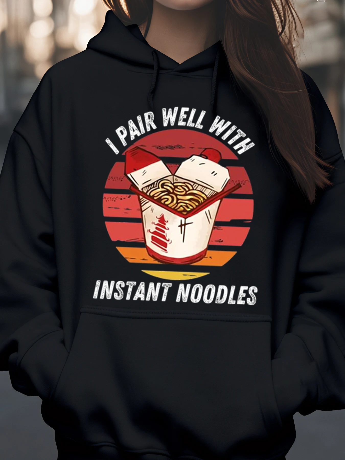 

Толстовка с графическим принтом лапши быстрого приготовления для повседневной носки и любителей еды в стиле унисекс