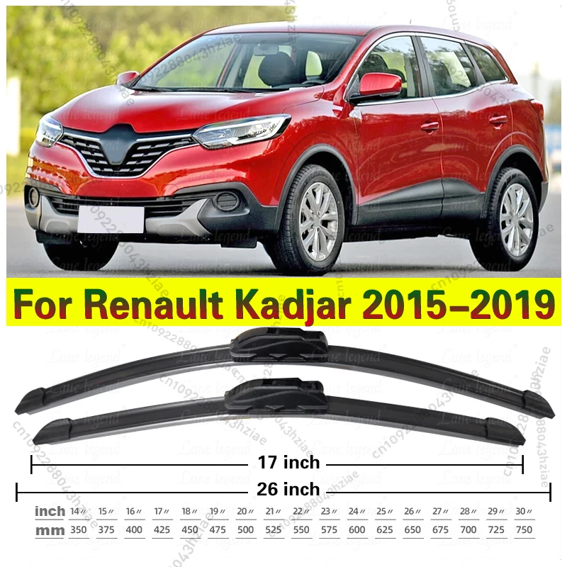 Für Renault Kadjar 2015-2019 Frontscheibenwischerblätter 2 Stück Windschutzscheiben-Fenster-Zubehör 2016 2017 2018 26"+17"
