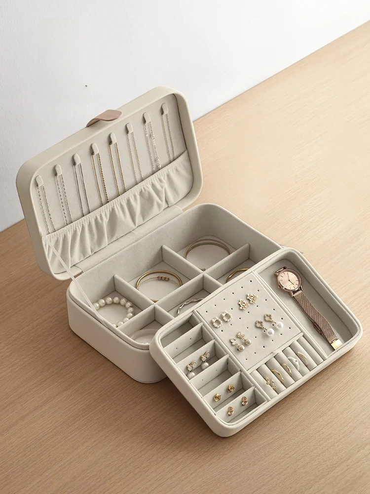 Gold Large Capacity Jewelry Storage Box Lazy Corner Portable High End Precious Necklace Earring Studs Organizer Leather Box