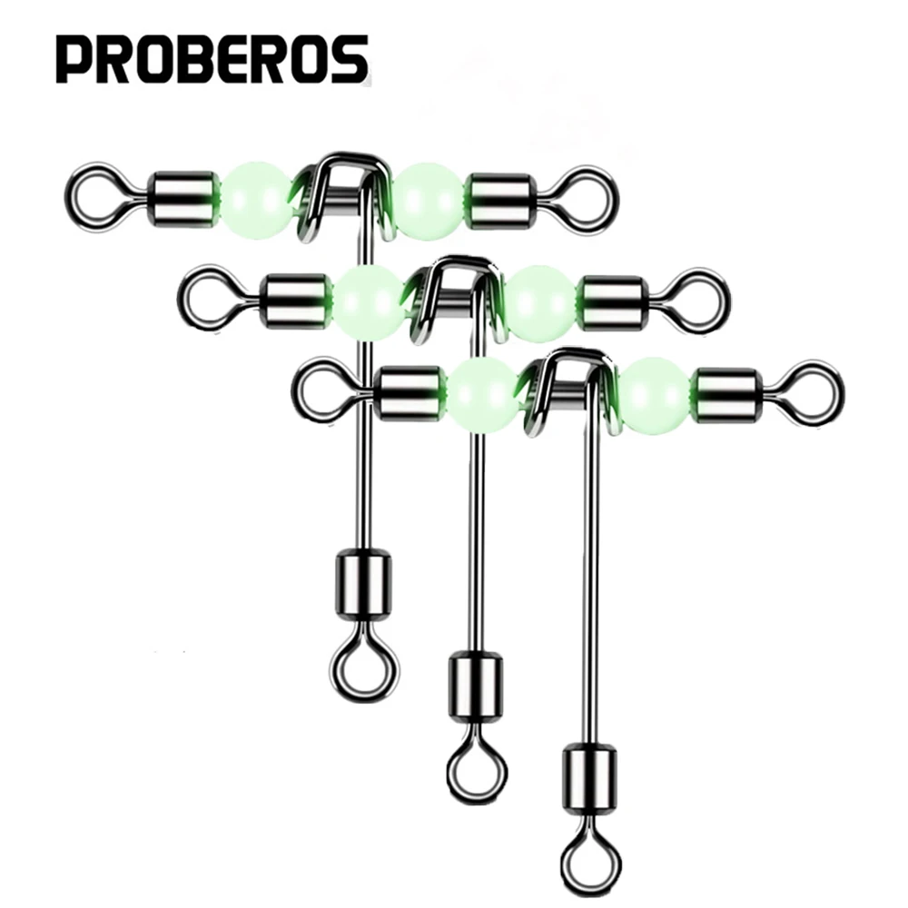 10Pcs 3way Angeln Stecker Kreuz-Linie Roll Wirbel Mit Leucht T-form Perle Perlen Meer Angeln Wirbel angelhaken Wels