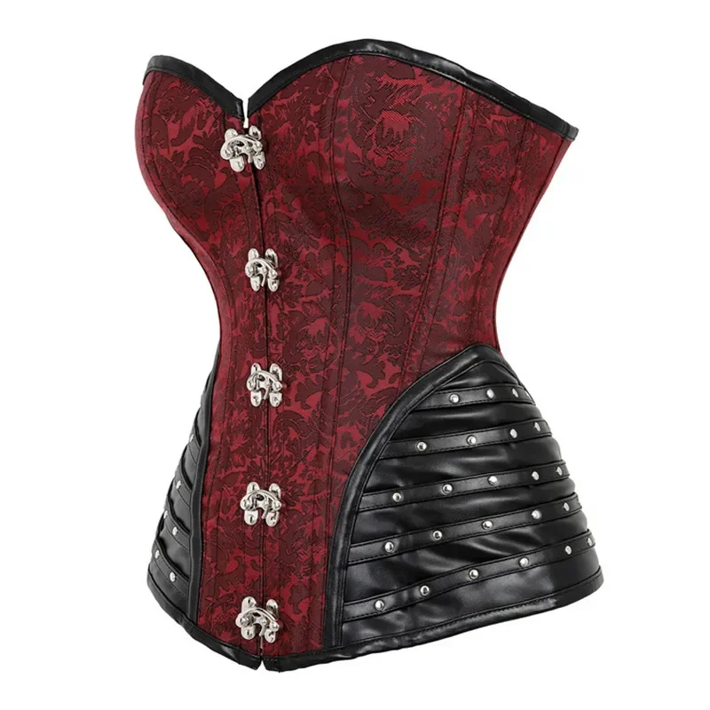 Sexy Leather Corsets Bustiers Steampunk Gothic Corset Top Vintage Floral Women Overbust Corselet Plus Size Halloween Costumes