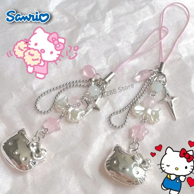 Sanrio Hello Kitty Keychain Cute Mobile Phone Chain Bag Chain Beaded Ccd Pendant Pendant Accessories for Girlfriends Gift