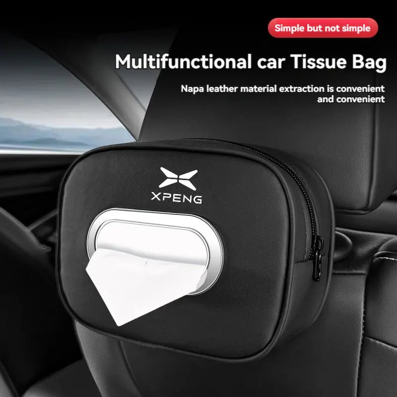 

Leather Tissue Box Car Center Console Armrest Napkin Box Sun Visor Backseat Tissue Box with Fix Strap For Xiaopeng Xpeng Car