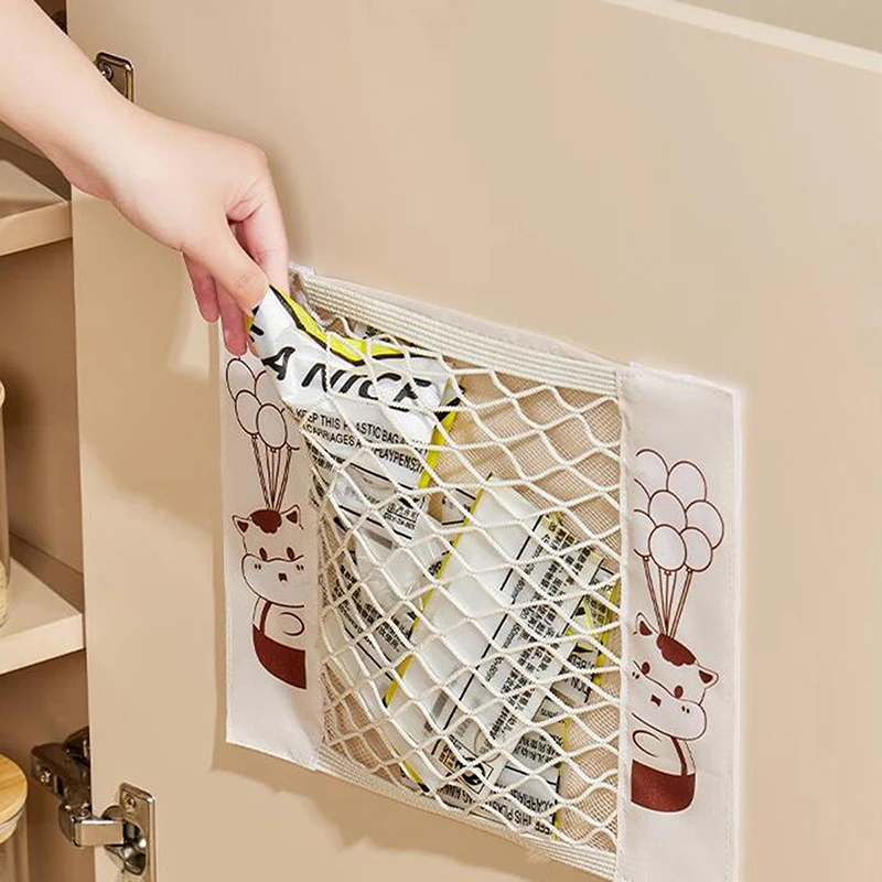 1PC Mesh Pocket Garbage Bag Organizer Kitchen Plastic Bag Wall Mounted Storage Bag Organizer Hanging Bag