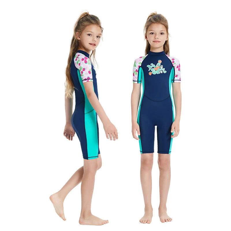 New UV Protective Long Sleeve Children Girl Swimsuits Kids Swimwear for 4-14 Years