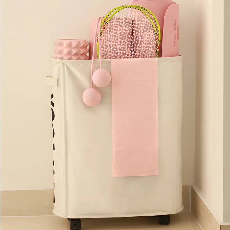 Large Capacity Fabric Wheeled Yoga Mat Storage Basket Multifunctional Curved Edge Folding Gym Sports Equipment Sorting Basket
