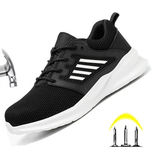 Imagen 1 del producto Zapatos de seguridad para el trabajo para hombre, zapatillas de trabajo indestructibles y ligeras, zapatos de seguridad con punta de acero, botas protectoras de seguridad, Size36-46 negro