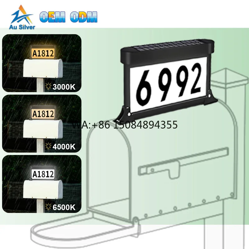 Ausilver Solar-Powered Email Address Sign Modern IP65 Waterproof with Auto-Solar Charging Warm White LED Pathway Door Light