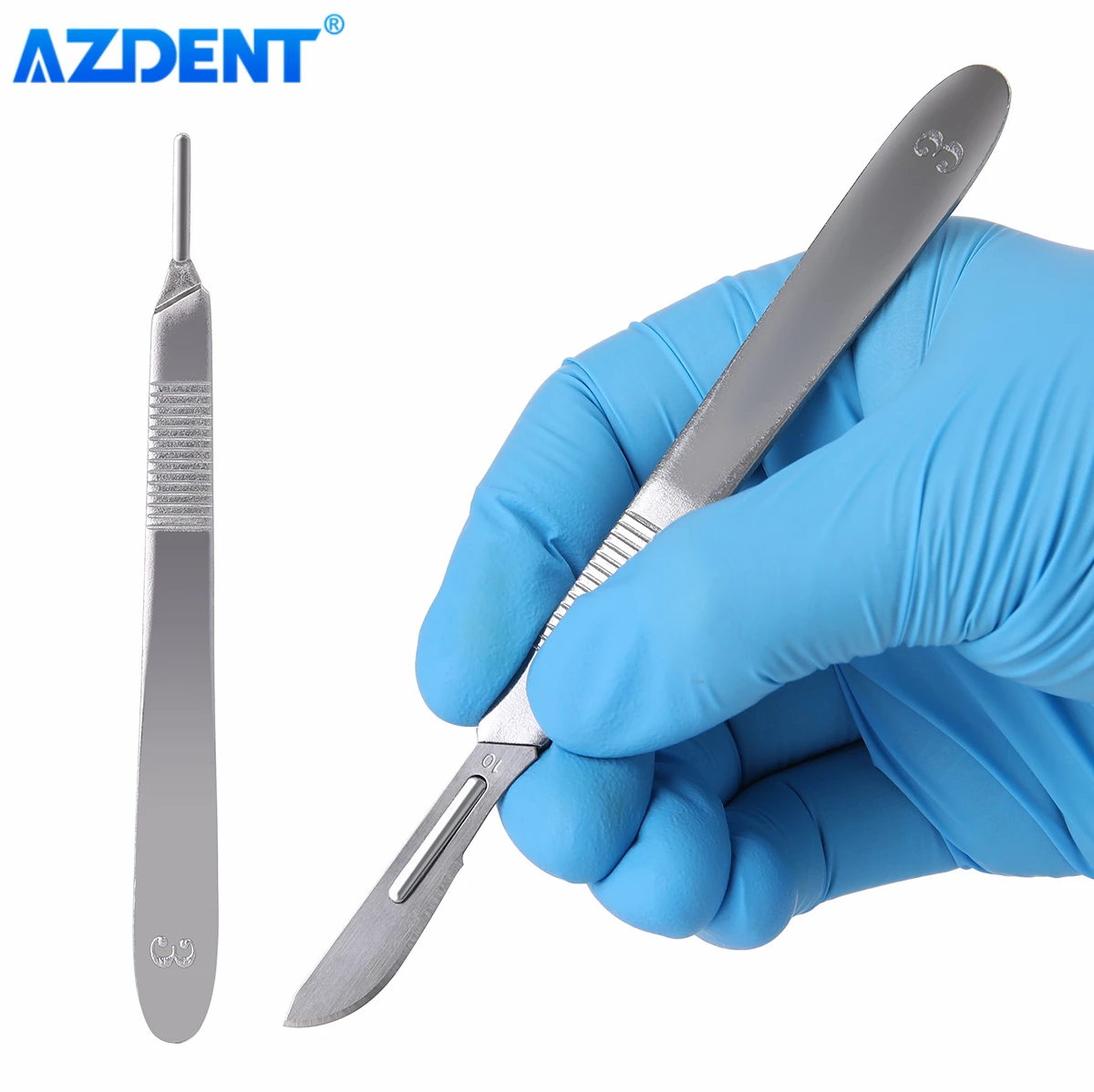 100pcs/Box Dental Surgical Scalpel Sterilized Blades AZDENT Carbon Steel 10# 11# 15# with 1PC 3# Scalpel Handle Instruments