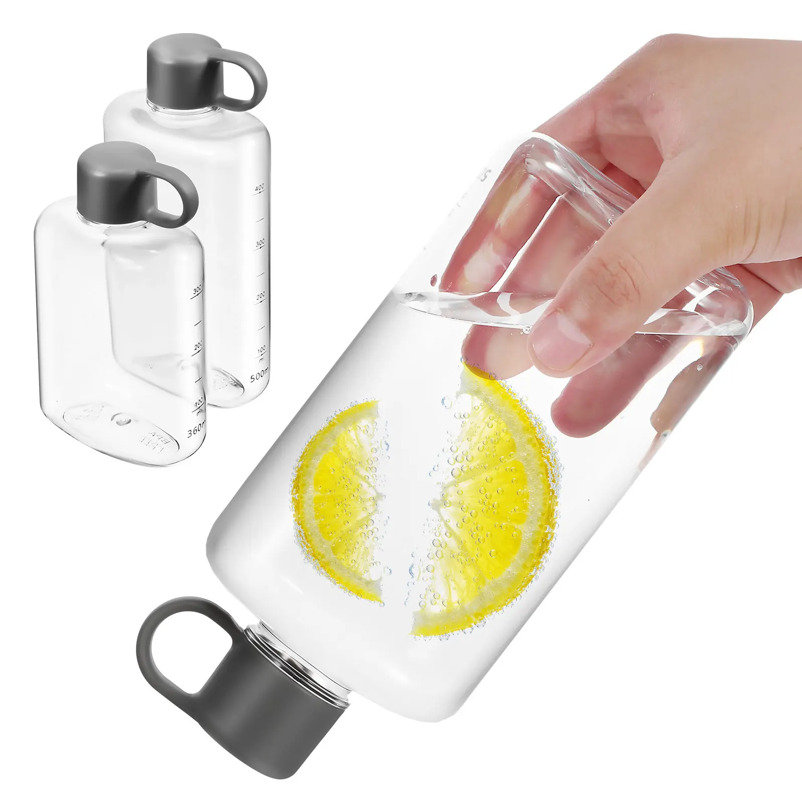 

2Pcs Stylish Clear Flat Water Bottle Lightweight Leakproof Portable Sports Bottle for Travel Fitness Gym Hiking Running