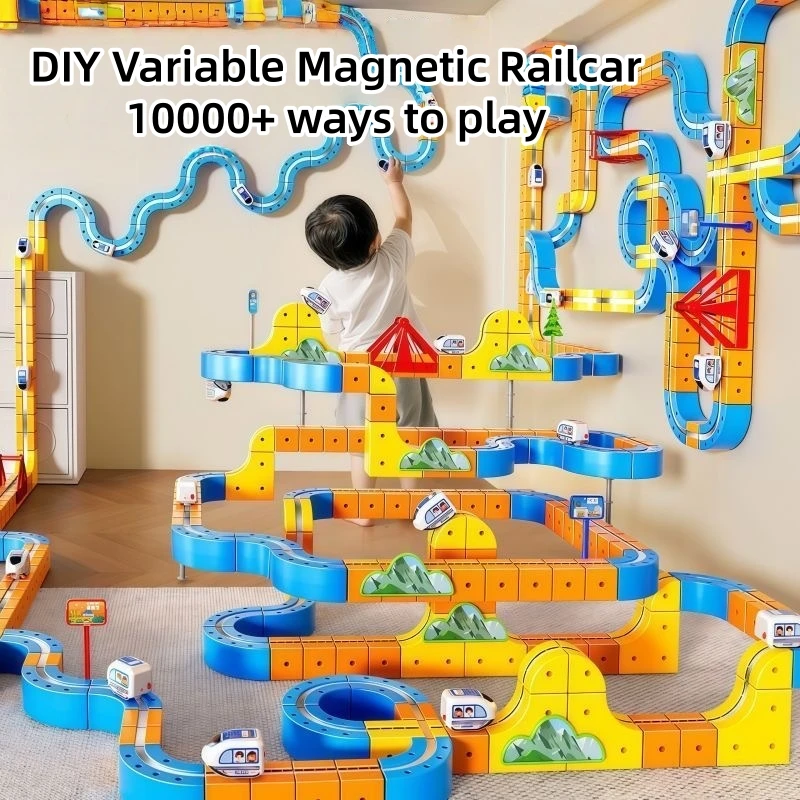 شحن اللبنات المغناطيسية المسار قاطرة متغيرة شنقا الجدار المضادة للجاذبية المغناطيسي شفط لعبة قطار الصبي عالية السرعة #1