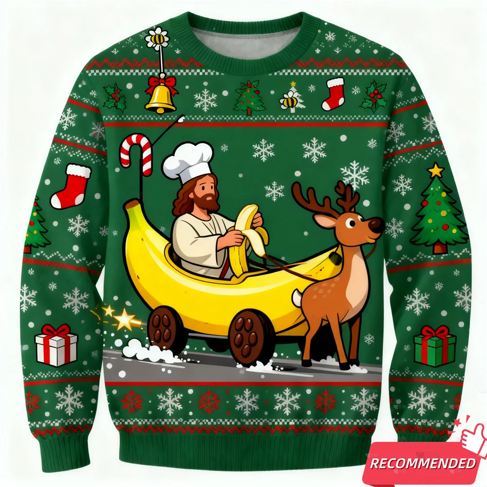 Santa Jesus Ugly Christmas Sweaters Unisex Clothing Goat Graphic Mens Sweater Xmas Holiday Crew Neck Pullovers Women Sweatshirts #4