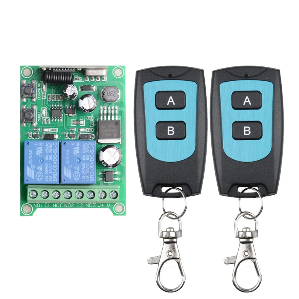 DC 12V-48V 433MHz RF Wireless Remote Control Switch 10A Relay 2CH Receiver for Gate Garage Door Curtain Motor Light Controller