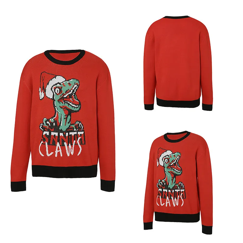 Christmas Family Matching Sweaters Cute Reindeer Print Crew Neck Long Sleeve Knit Pullover for Adults and Kids Green