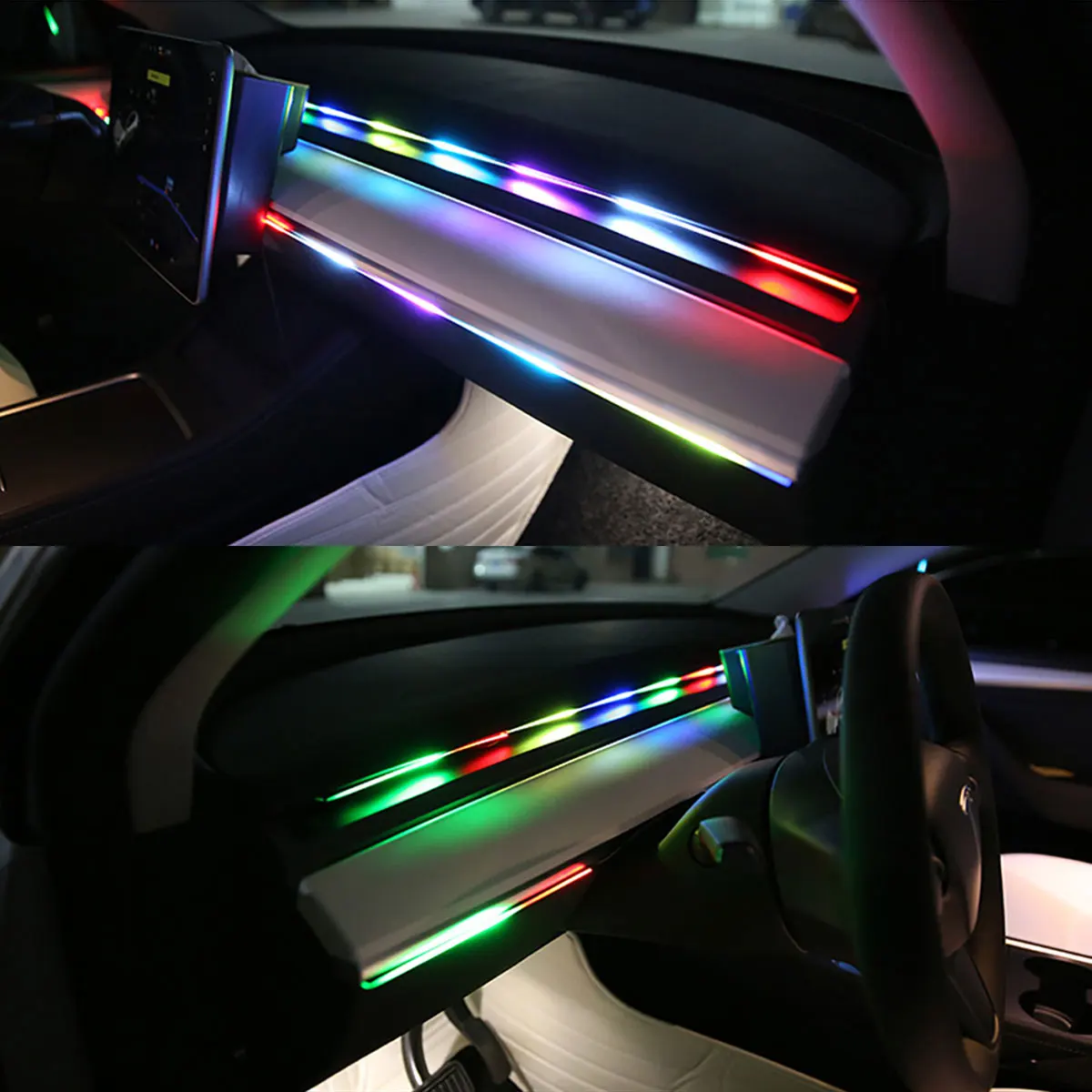 110/140 centimetri Luci Ambiente Per Auto Universale LED Sinfonia RGB Lampada Atmosfera USB APP A Distanza per Tesla Modello 3 YSX Acrilico retroilluminazione