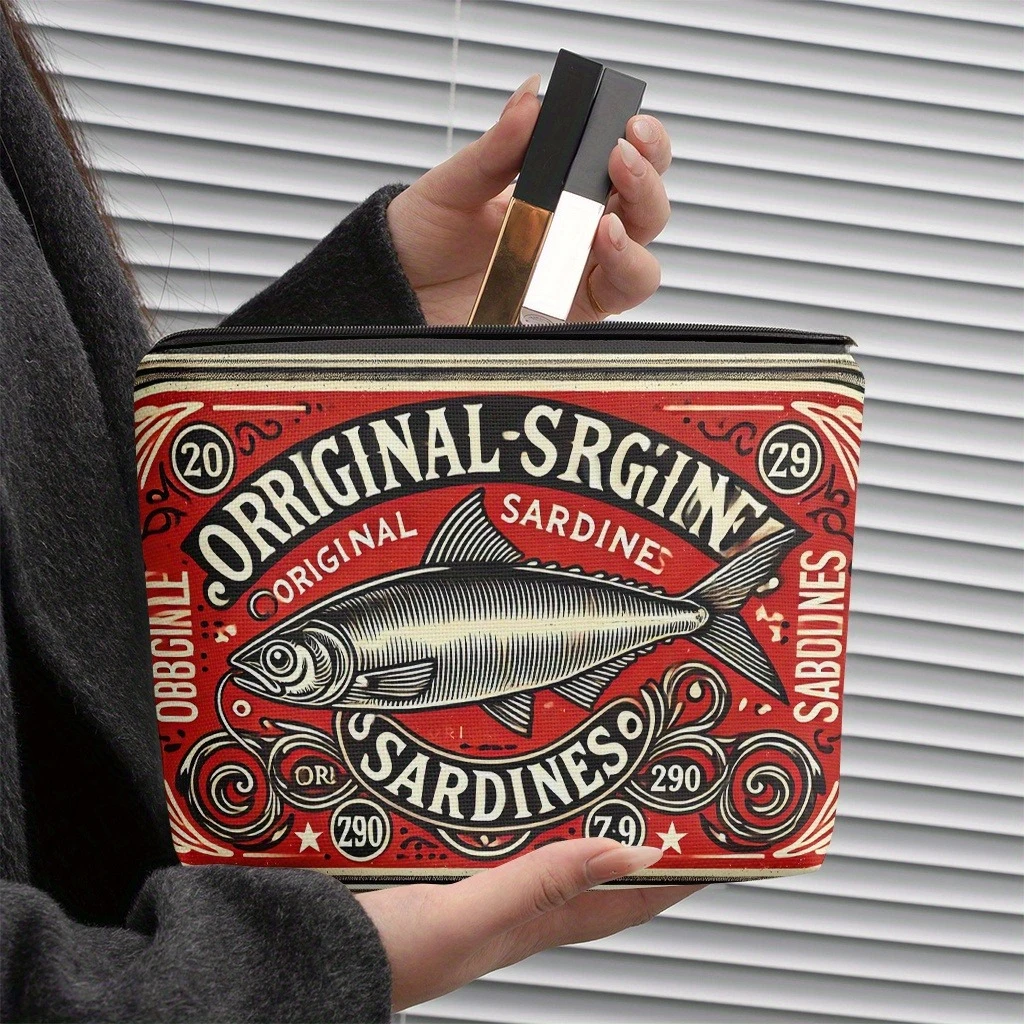 

Exquisite Linen 1pc Vintage Sardines Can Design Makeup Bag |Cosmetic Organizer Travel Toiletry Organizer, Unique Gift for Women