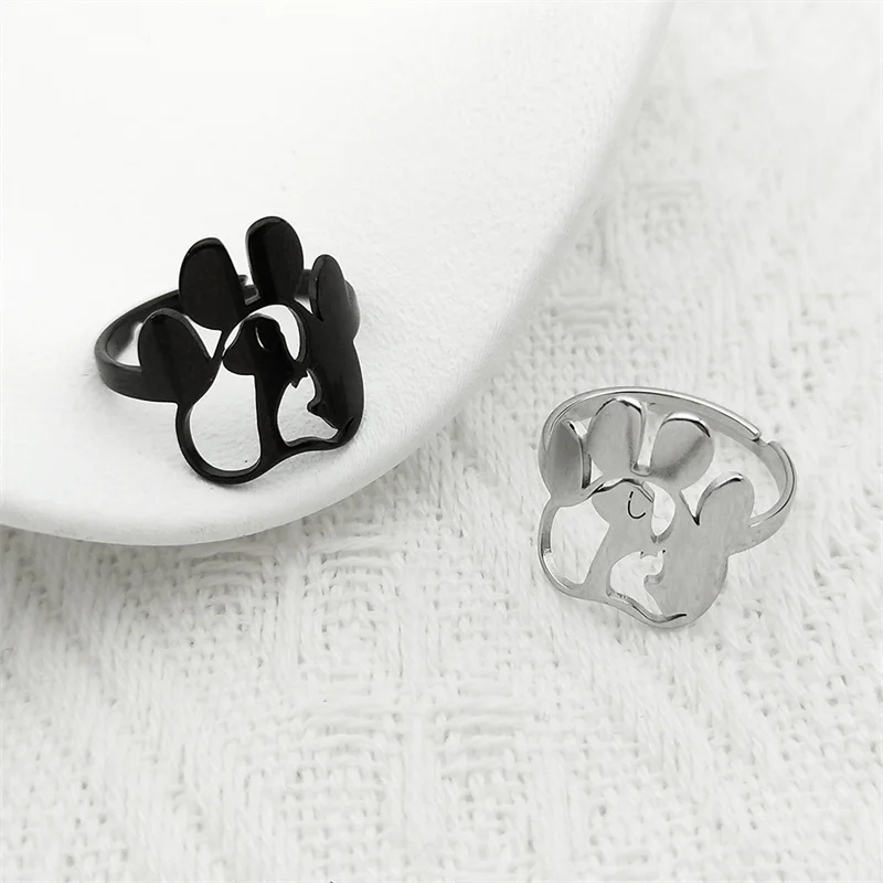 Dog Cat Paw Rings for Men Stainless Steel Black Color Cute Animal Footprints Open Adjustable Ring Jewelry Gifts anillos mujerR57