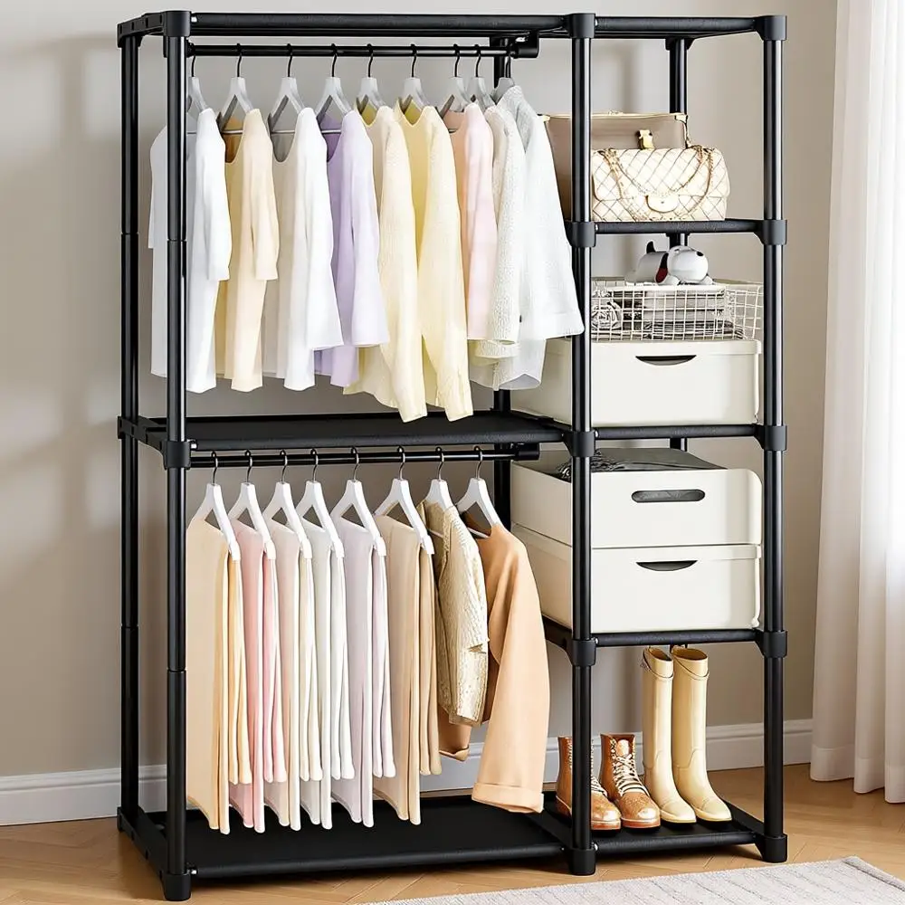 

4-уровневый портативный шкаф для одежды с вешалками и местом для хранения - идеально подходит для спальни, общежития и многого другого