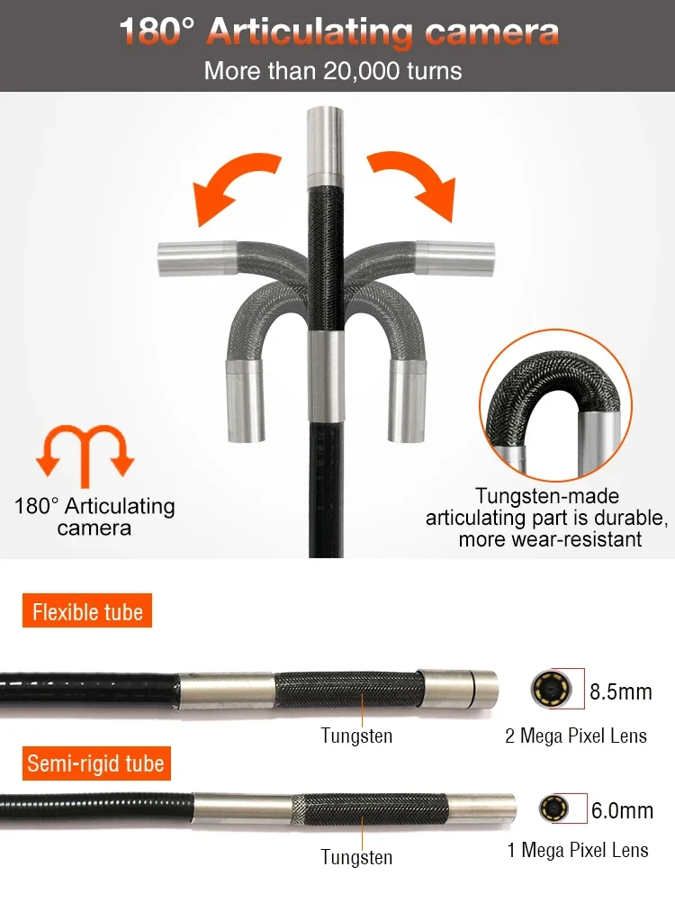 Boroscopio de motor articulado, cámara de inspección endoscópica HD1080P de 2MP con lente de dirección de 360 grados de 2 vías para IPhone y Android