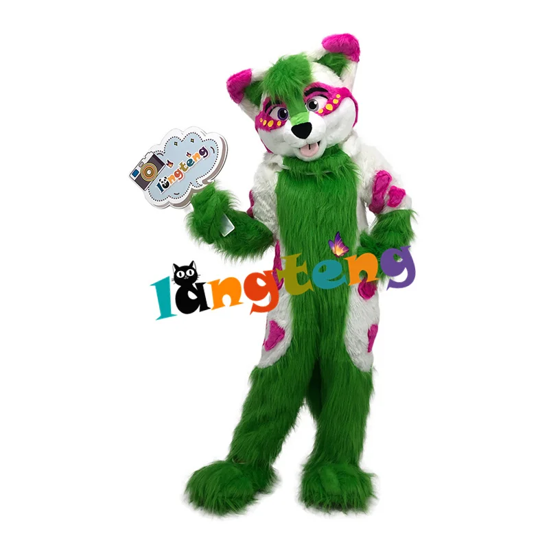 1262 Green Fox Terrier Dog Mascot Costumes Cosplay Fursuit Cartoon Halloween