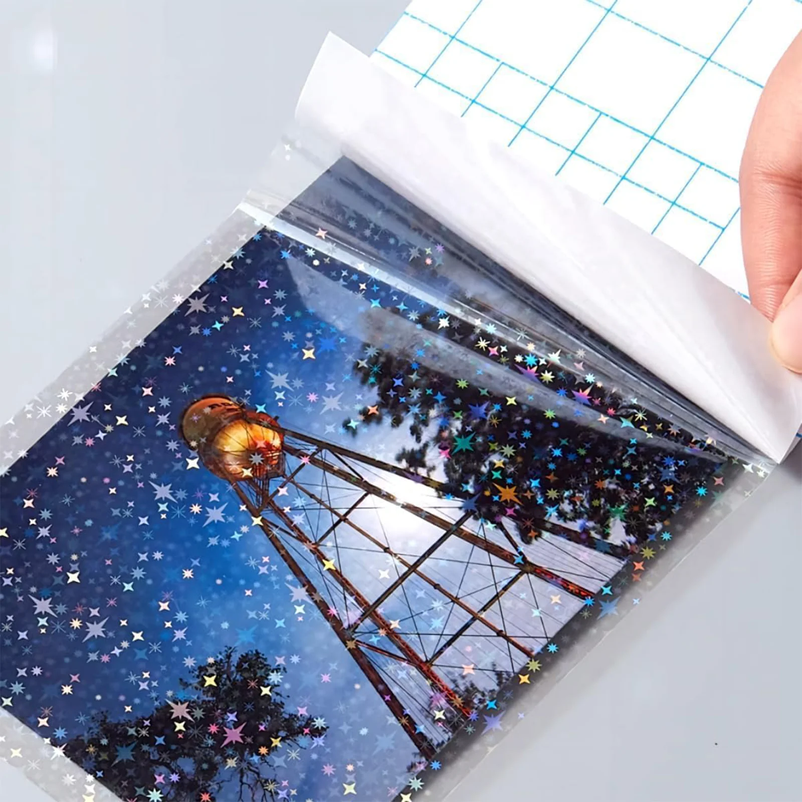 20 Sheets A4 Clear Holographic Cold Lamination Film Mixed Styles Waterproof Self-Adhesive Vinyl Sticker Paper 8.3x11.7 Inch