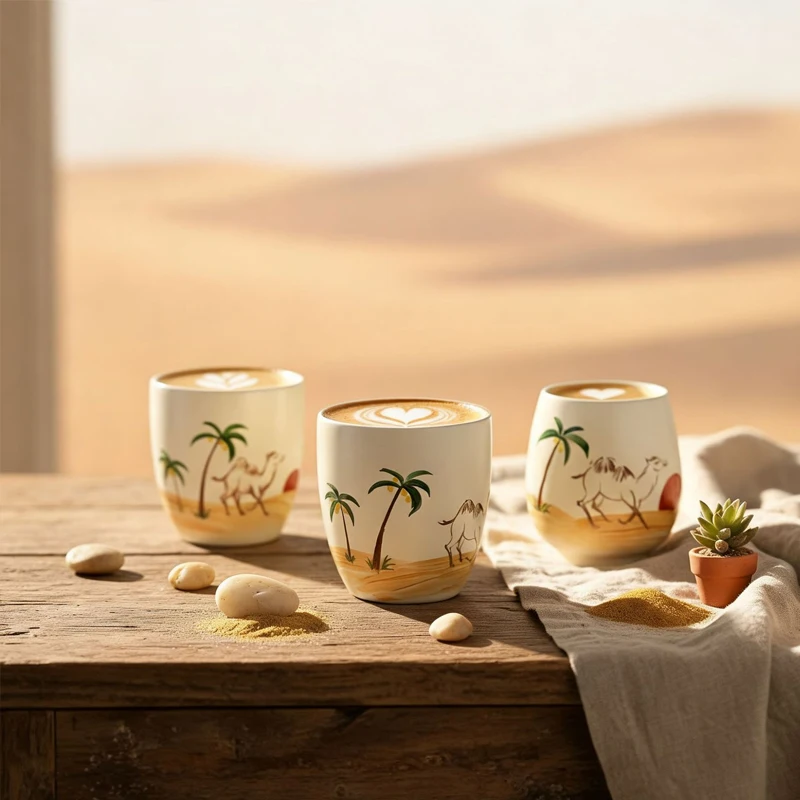 Hand-painted Desert Camel Ceramic Coffee Cup Matt Ceramic Coffee Cup Unique Desert Scene Art Cup Housewarming or Birthday Gift